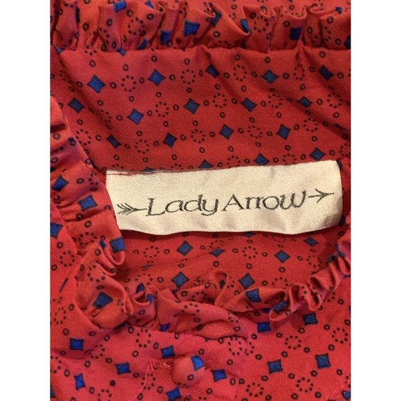 Vintage :: Red Polka Dot Secretary Blouse Size M Puffy Sleeve High Neck Ruffles - Picture 2 of 11